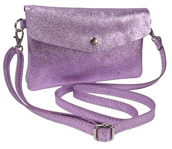 Generico Borsa a Tracolla in vera pelle laminata, Design Envelope con Chiusura a Bottone