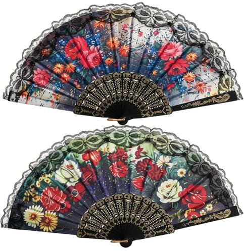 Hand Fan Folding for Outdoor Cooling, Folding Fan with Floral Pattern, Spanish Fan Style, Lightweight & Portable, Ideal for Wedding, Dancing Party, Travel, or as a Vintage Gift for Womenspanish fan