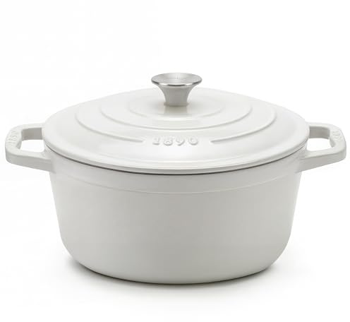La Fonderie 1890 Cocotte Ronde en Fonte Émaillée 25 cm IENA25, Capacité 4,7 L, Beige, Compatible Tous Feux, Induction, Gaz, Électrique, Grill et Four, Couvercle en Fonte, Idéale pour Mijoter et Rôtir