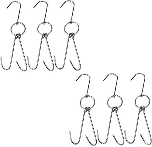 TIHOOD Lot de 6 crochets doubles en acier inoxydable pour rôtir les bacons canards et les barbecues, accessoires de cuisson 24,1 cm x 6