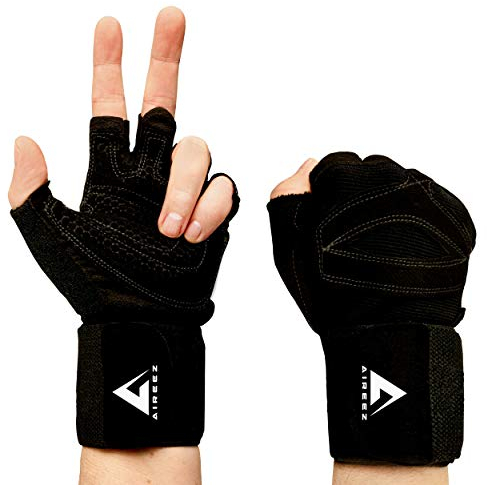 Aireez® Fitnesshandschuhe, Trainingshandschuhe, Sporthandschuhe mit Handgelenk Bandagen für Damen & Herren, Gewichtheben, Kraftsport, Unisex