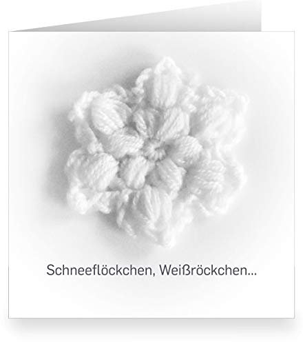 Kartenkaufrausch Schöne Foto Weihnachtskarte (quadratisch, 15,5x15,5cm mit Umschlag) mit großem Häkel Stern auf weiß: Schneeflöckchen, Weißröckchen. - große XL Klapp-Karte geschäftlich & privat