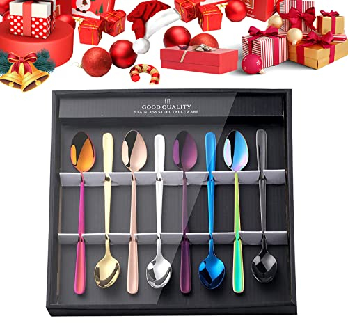 YDware Bunt Lange Latte Macchiato Löffel Set, 20cm - Lange Löffel für Eislöffel & Cocktails 304 Edelstahl Handpoliert PVD-Lack 8-teilig in schwarzer Geschenkbox