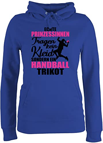 Pullover Damen Hoodie Frauen - EM 2026 Ersatz - Echte Prinzessinnen tragen kein Kleid sondern ein Handball Trikot - schwarz/fuchsia - XS - Royalblau - pulli handballer kapuzenpulli hanball halbball