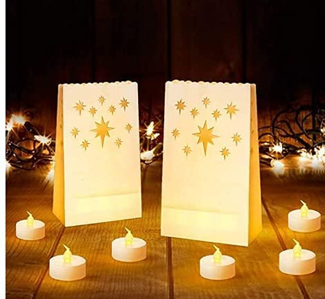 AceList Led Luminary Bags + Flameless Candles Set, 30 Lumanaries Bags with 30 Flameless Tealights, Outdoor Luminaries for Wedding, Birthday, Party, Christmas-Diamond
