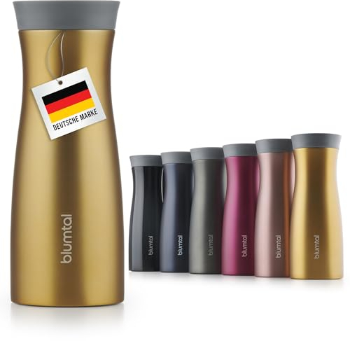 Blumtal Thermobecher 380 ml - Kaffeebecher to go aus Edelstahl - auslaufsicherer Isolierbecher kalt/heiß - Mug mit 360° Trinköffnung - Thermosbecher mit Quick-Press-Verschluss - Coffee Mug - Gelb