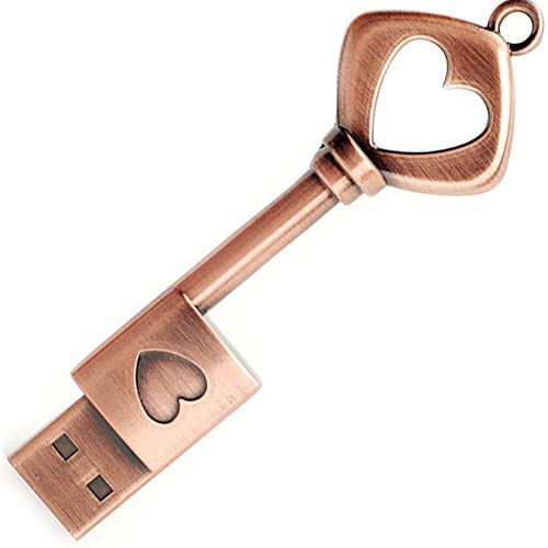 64GB USB Stick USB 3.0, BorlterClamp USB-Flash-Laufwerk Retro Metall Herzförmiger Schlüssel Geformt Speicherstick