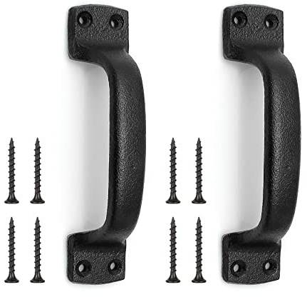 Livfodrm Black Door Pulls, Cast Iron Handles for Garden Shed, Sliding Door Handles for Wooden Gates and Cabinet