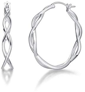 Creolen Ohrringe Twisted Unendlichkeit Huggie aus 925 Sterling Silber mit Weißgold Plattiert, Vintage Schmuck für Damen Frauen Mädchen - Durchmesser: 35 mm, Breite 6 mm