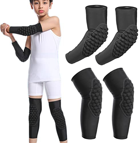 YUANSOME 4 Stück Kinder Ellenbogen Armschoner Set Kinder Kniebandage Dicke Schwamm Atmungsaktiv Kinder Ellenbogenbandage für Fußball Laufen Tanzen Wrestling Skateboard Reiten 5-15 Jahre