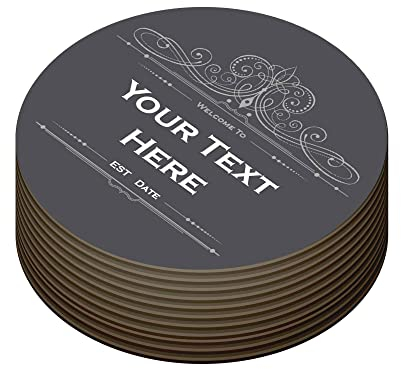 Personalised Beer Mats Pack of 24 - Absorbent Recyclable Round Cardboard Drink Mat Coasters - Accessories for Home Bars Pubs - CO-CARD-DI016-GRAY-R-24 - ADD YOUR TEXT
