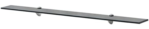 FIRBNUS Badregal Hängend 100x20x0,8 cm Schwebend Regal Glas Bad Regal für Wohnzimmer Badezimmer Ablagen Wandregal Glas Schwarz Gehärtetes Sicherheitsglas Glasplatte Tisch