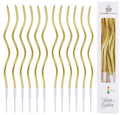 24 Metallic Spiral Birthday Candles with Holders, Twisty Candles for Cake, Wedding & Party Decorations