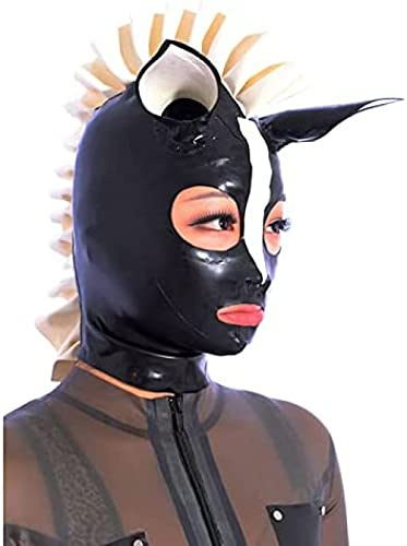 Cappuccio Per Maschera Di Cavallo In Gomma Divertente In Lattice Con Rifiniture Bianche E Cerniera Posteriore Fatta A Mano,Grande