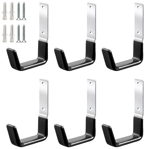 GeeWatom Heavy Duty Steel Garage Hooks,Garage Storage Utility Hooks,Anti-Slip Hanger, Tool Organizer,Steel Wall Mount Organizer, Garden Hose Hanger (Small-6PC)