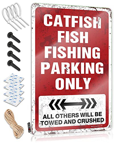 Dsoluuing Vintage Lustiges Blechschild Wels Fisch Angeln Parken Nur Blechschild Retro Dekor Zimmerzubehör für Teen Jungen (Größe: 30 x 40 cm)