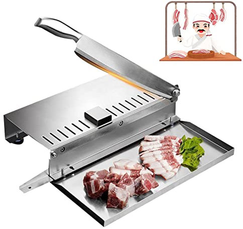 Manual Meat Slicer Machine Heavy Duty Bone Meat Cutter Stainless Steel Ribs Fish Chicken Beef Slicer Stainless Steel Cutting Machine For Lamb Chops Beef Meat Chopper Manual Frozen Meat Slicer(Size:Sma