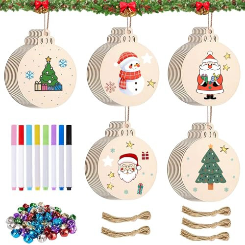 NHYDZSZ 158 Stück Runde Holz Scheiben HolzanhäNger,Weihnachten Deko Bemalen Holz,Weihnachtsbaum AnhäNger Holz,Weihnachtsbaum AnhäNger Holz,Baumschmuck Basteln Weihnachte