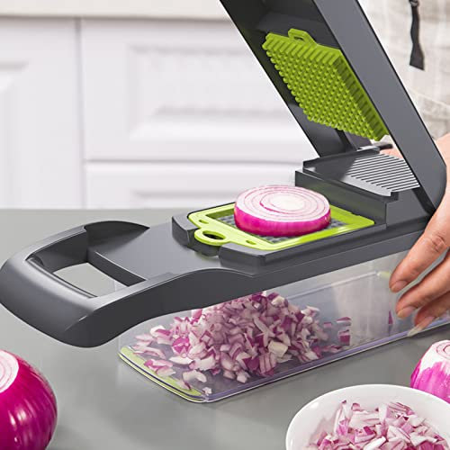 Râpe à Légumes, Hachoir à Légumes Tout En 1, Trancheuses à Mandoline, Râpe à Fromage, Coupe-frites Multi-lames, Coupe-légumes, Comprend des Gadgets De Cuisine En Spirale (armée verte)