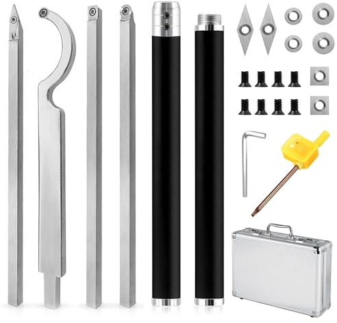 Set di 25 Accessori per Utensili,Tornio per la Lavorazione del Legno in Metallo, Tornitura di Acciaio Legato Inclusa Fresa a Collo d'oca/Fresa Quadrata/Fresa Diamantata/Utensile per Tornitura Rotonda