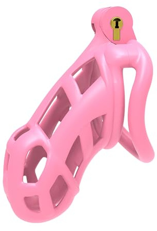 B2-Ceinture de chasteté Set de 4 cockrings Rose Sissy Sex Toy Cage de chasteté Cage de chasteté respirante avec Invisible Lock Design Homme Cock Bondage BDSM Sex toys en résine (standard,Pink)