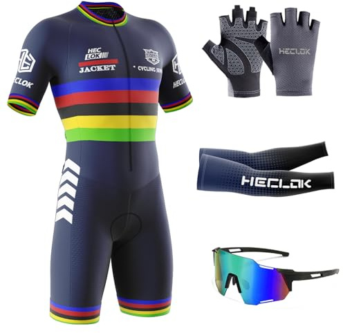 Conjunto de Traje de triatlón de Manga Corta para Hombre，Traje de Ciclismo Acolchado de una Pieza para，Traje de Ciclismo de Secado rápido MTB Mono Racing,Ciclismo, Carrera, natación. (TYP-3,L)