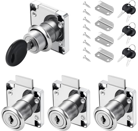 Faankiton 4 Sets Drawer Locks, 22mm Cam Lock, Zinc Alloy Cabinet Lock, Furniture Lock, Cylinder Security Locks with 8 Keys and Screws (Silver)