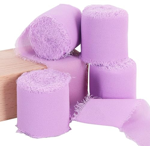 TONIFUL 4 Rollen aus hellvioletten Chiffonband, 3,8 cm, 5,5 m, Stoff für Geschenkboxen, Hochzeit, Partydekorationen, Blumensträuße, DIY-Handwerk