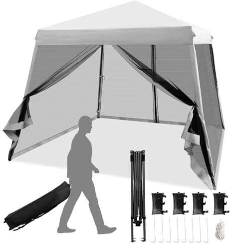 HOMASIS Gazebo Pieghevole 3x3 M, Gazebo con Zanzariera Rimovibile con 4 Sacchi Sabbia, Gazebo da Giardino con Borsa a Rotelle, UPF 50+, Tenda Pop-up da Festa (Grigio)