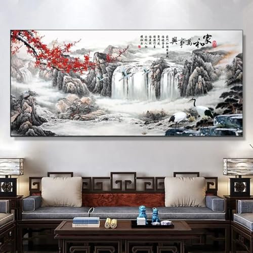 NXMYDBD Landschaftskünstler im chinesischen Stil und Wanshixing-Kunstgemälde, Wohnzimmer-Wandbild, Poster, Wanddekoration, Gemälde, Heimdekoration, 70 x 140 cm, ungerahmt