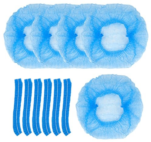 FSSTUD 50 Stück 53,3 cm Lebensmittel-Service-Haarnetze, Kochen, Bouffant-Kappen, große Haarabdeckung, elastische Staubkappe, Küchenkopfabdeckung, atmungsaktiv, Blau