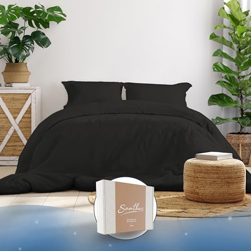 Samthus Bettwäsche 155x220 Baumwolle Satin - Oeko-Tex Made In Green - Himmlisch weicher Schlaf - Bettwäsche-Set mit 1x Bettbezug 155x220 + 1x Kissenbezug 80x80 - Duvet Cover - Schwarz