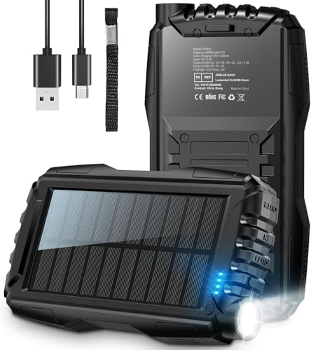 56800mAh &65W Portable Battery Pack Power Bank, 3 Charging Ports USB-C Fast Charging Phone Charger, Outdoor Solar Charger with LED Display&Flashlight, for Samsung/iPhone/Tablets