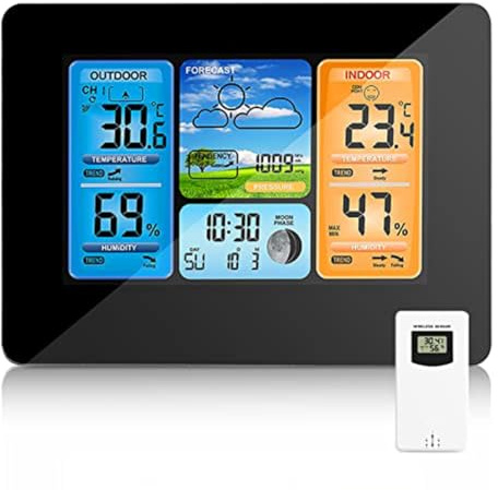 RANJOVER Wireless Weather Station Indoor and Outdoor Thermometer, Forecast Station Temperature and Humidity Monitoring Barometer