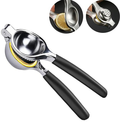 Exprimidor de limón, Exprimidor Manual, Acero Inoxidable, Tamaño universal, Anticorrosivo, Per fecto para todos los cítricos, Negro