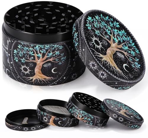 Macinino per erbe, pittura a colori, macinino in metallo con raschietto per polline, grande tritatutto in lega di zinco, 63 mm, macinaspezie con denti affilati, macinino 2 pezzi con raschietto