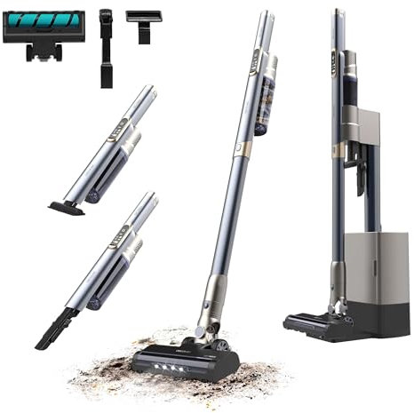 Cecotec Scopa Elettrica senza Fili con Base Autosvuotante Scoba 2100 Station. 210W, Motore Digitale Brushless, Aspirazione 20kPa, Autonomia 40min, 2 Modalità, Spazzola Jalisco, Accessorio 2 in 1