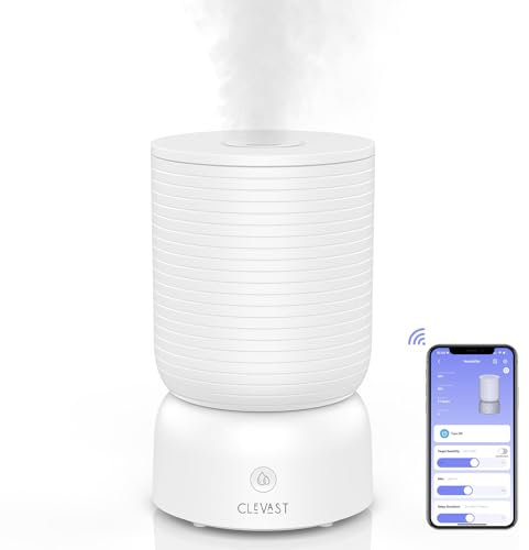 CLEVAST Luftbefeuchter, Top Fill 3L Cool Mist Quiet Ultraschall Humidifier, Luftbefeuchter Schlafzimmer mit Aroma Diffuser, Luftfeuchtigkeit Kontrolle & Wi-Fi Kontrolle