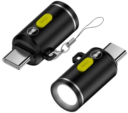 NFHK Lot de 2 mini lampes de poche USB C LED Luminosité 210 lumens Alimenté par téléphone/batterie externe Petite taille et facile à transporter avec trou pour crochet