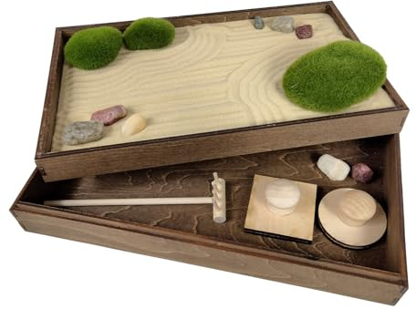 Sunny Lark Wooden Stackable Zen Garden | Desert Luxe Sand with Rake & Accessories | Minimalist Decor Gift for Relaxation