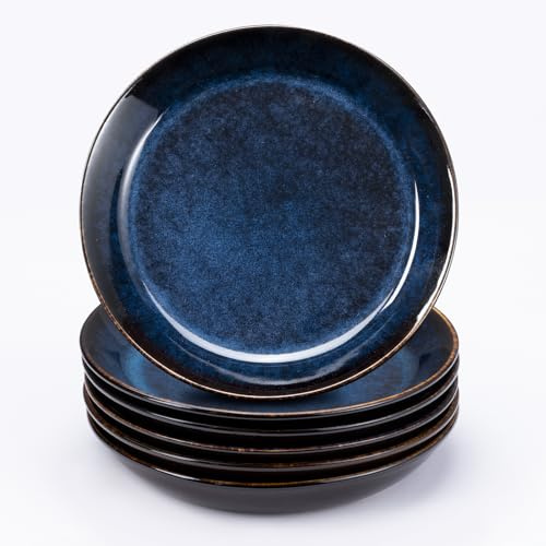 Bluweet Juego de platos llanos para 6 personas, vajilla pequeña de gres, 6 piezas, juego de platos, platos llanos, resistentes a los arañazos, platos aptos para lavavajillas, plato llano, superficie