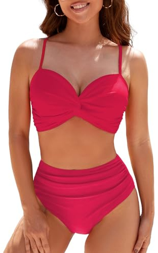 Adigaber Trajes de Baño para Mujer Grande Talle Alto Conjunto de Baño | Nudo frontal,Rellenos extraíbles,Control Abdominal,Tirantes regulables,Transpirable,Secado rápido,Playa,Sensual,Cómodo