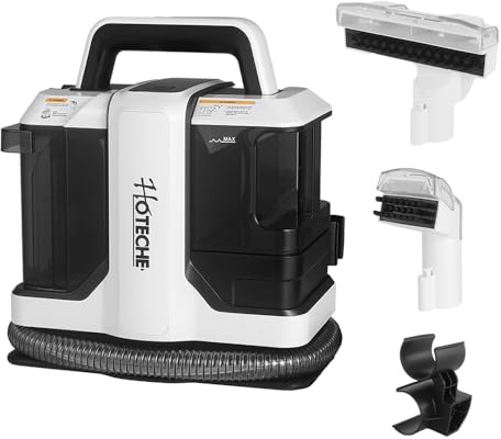 Hoteche Polsterreiniger Gerät WaschSauger mit 450W Leistung 220-240V 50HZ 10L/S maximaler Durchfluss 11kPa Unterdruck für professionelle Textilreinigung mit Softschlauch und Bürsten Zubehör