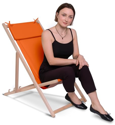 DreamRoots Liegestuhl Holz klappbar mit Kopfstütze, Orange