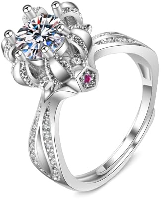 Tolldek Diamantring Weißgold 750 18K, Labor Erstellt Diamant Krone Blumen 6 Steg-Krappenfassung Verlobungsring, Pärchen Ringe Au750 Gold Echtes, 49 (15.6)