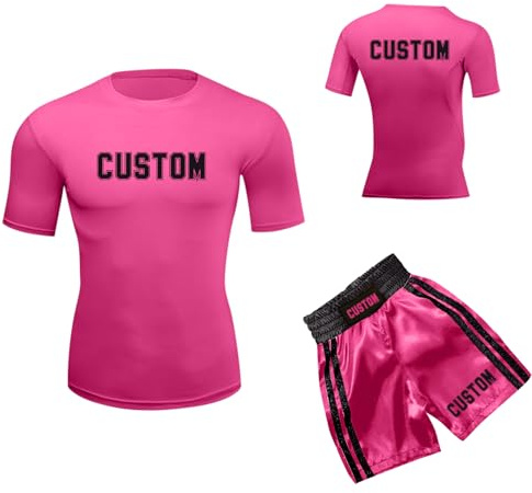 Personalised Boxing Shorts Set Custom Name & Pattern Top with Fight Trunks for Adults and Kids Lightweight Anti-Tear Fabric with Adjustable Waist Muay Thai MMA Gear