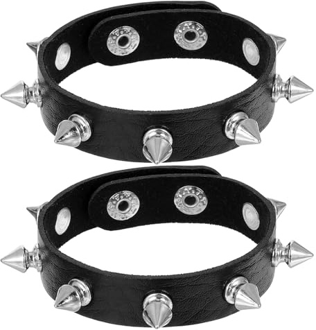 WLLHYF Spike Bracelet Adjustable Punk Rock Studded Leather Wristband Black Emo Bracelets Gothic Jewelry for Men Women