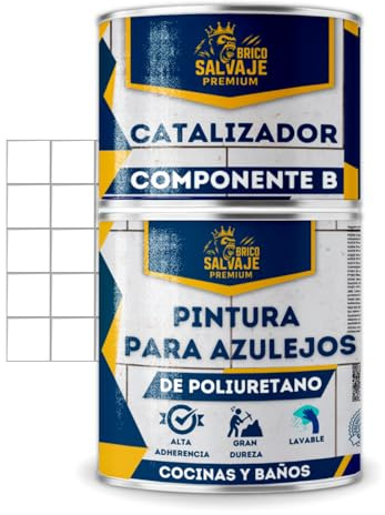 BRICOSALVAJE Pintura para Azulejos de Baño y Cocina Mate 2 Componentes Poliuretano 600+150 Alta Adherencia y Dureza Renueva Paredes Interiores y Zonas Húmedas Sin Obras (Algodón)