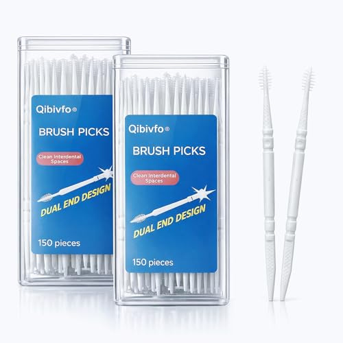 Qibivfo Zahnstocher Kunststoff, Doppelkopf, 300 Stück | Einweg, Tragbar Interdentalbürsten, zum Reinigen von Zahnspangen, für Unterwegs, Mundgerecht, Heim, Reisen & Ausflüge
