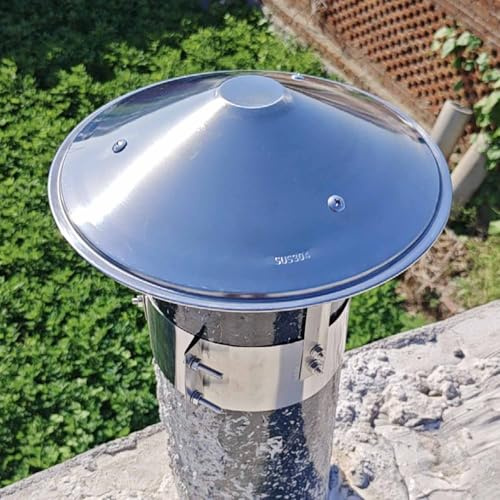 Cappello Camino Acciaio Inox 304, Terminale Canna Fumaria Antivento, Comignolo Antipioggia da 7.5 9 10 11 12.5 13 14 15 17 18 cm, Tappo Cappuccio Copertura Stufa Pellet(14cm)